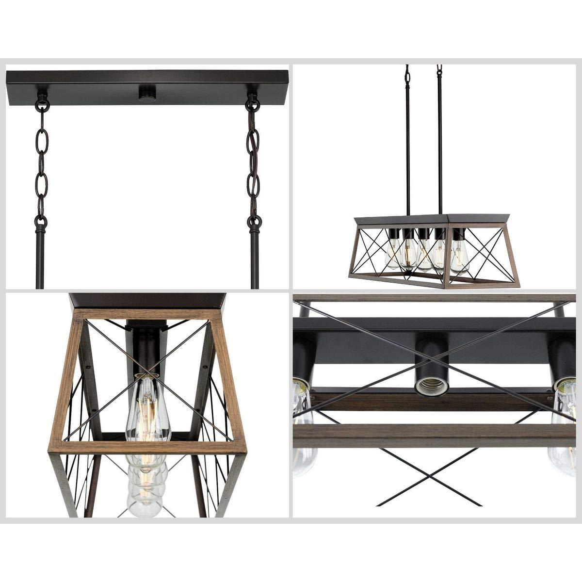 Progress Lighting Briarwood 5-Light Linear Chandelier, Antique Bronze, Faux-Painted Wood Enclosure