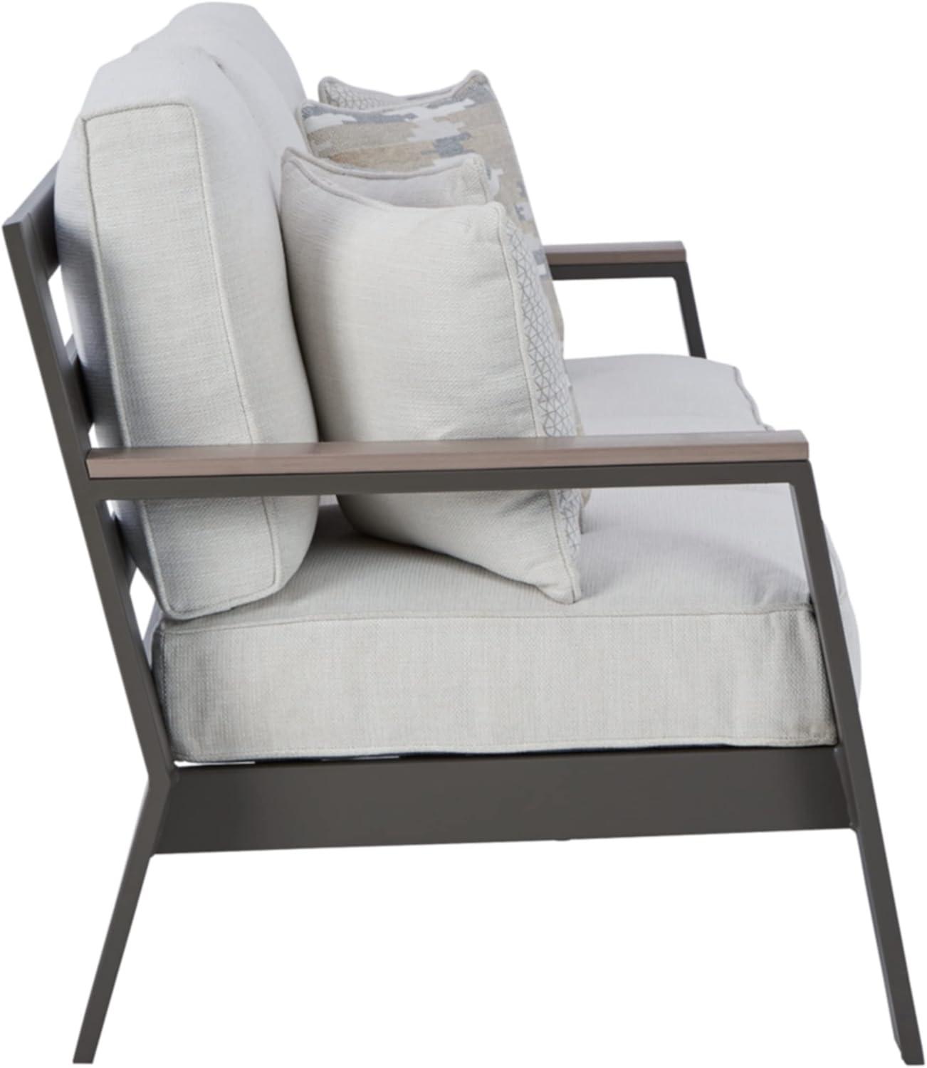 Beige and White Transitional Stationary Outdoor Sofa with Cushions