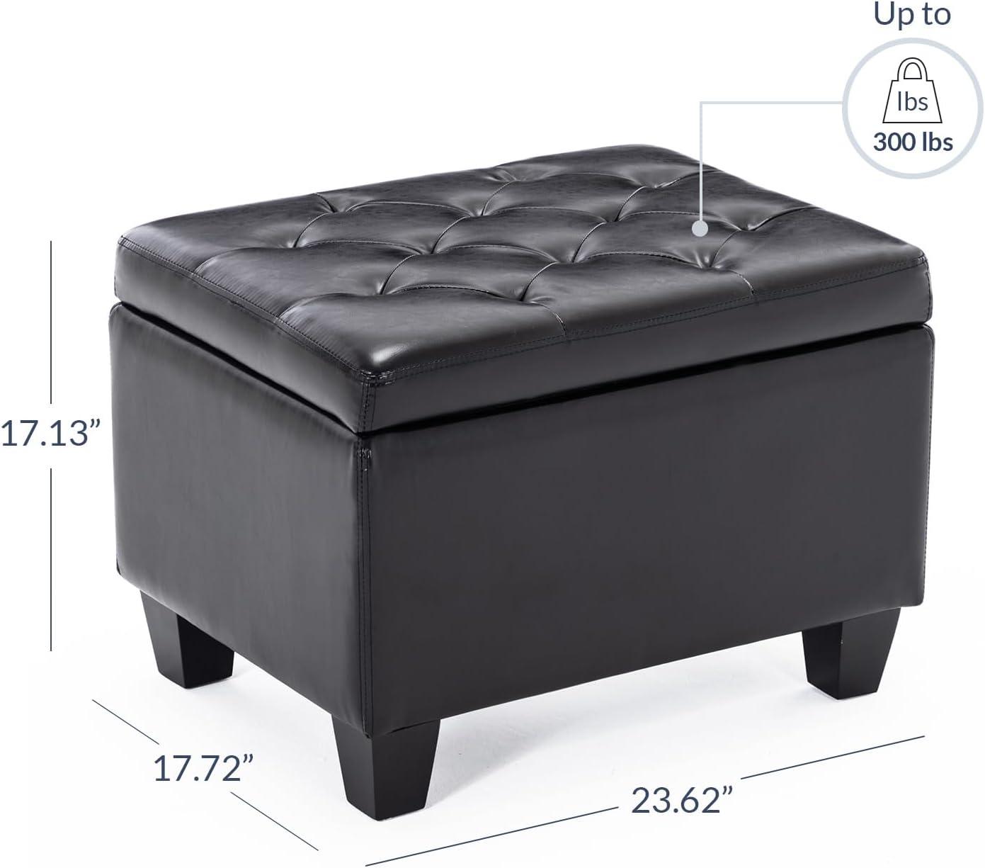 Black Faux Leather Tufted Storage Footstool