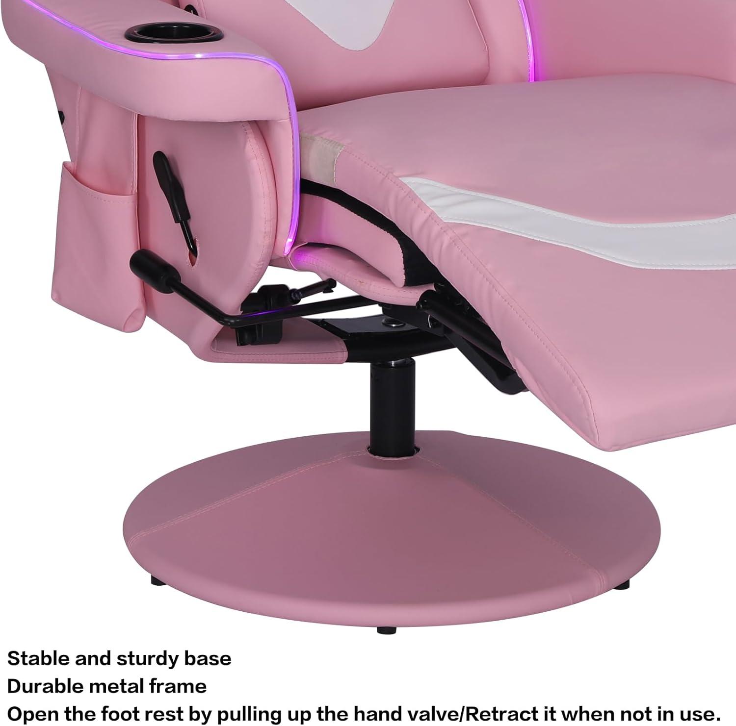 Queen Throne Video Gaming Chair Ergonomic Recliner Racing Chair, High Back Swivel Chair with Footrest and Adjustable Backrest, Lumbar Support, Headrest and Cupholders, Pink White