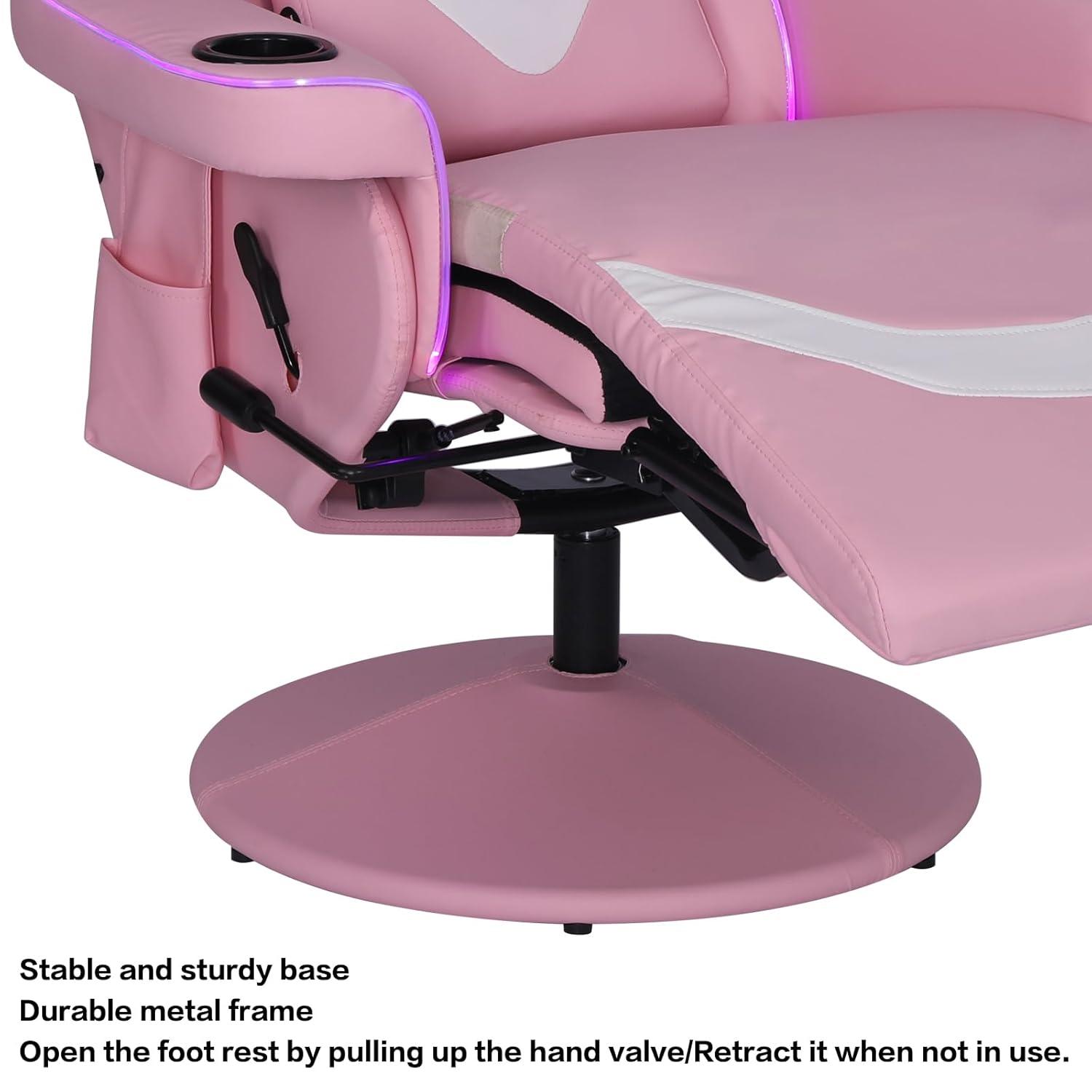 Queen Throne Video Gaming Chair Ergonomic Recliner Racing Chair, High Back Swivel Chair with Footrest and Adjustable Backrest, Lumbar Support, Headrest and Cupholders, Pink White