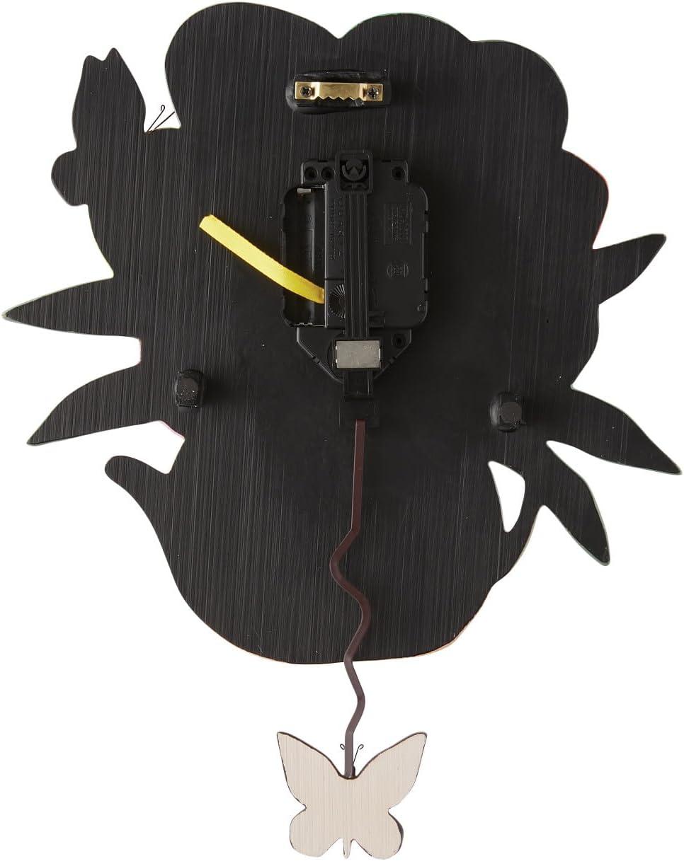 Allen Designs Tea Pot with Flowers and Butterflies Battery Operated Sculpted Pendulum Wall Clock 9.85 Inch