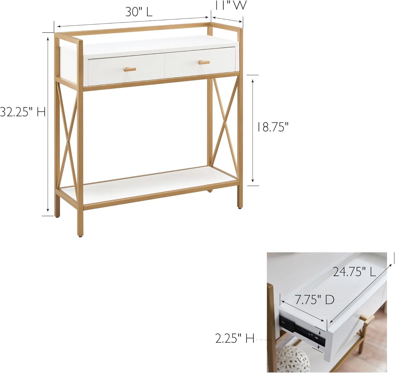 Claudette White and Gold Metal Wood Console Table with Storage