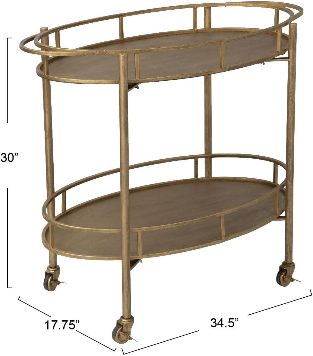 Creative Co-Op 2-Tier Metal Bar Cart with Locking Caster Wheels
