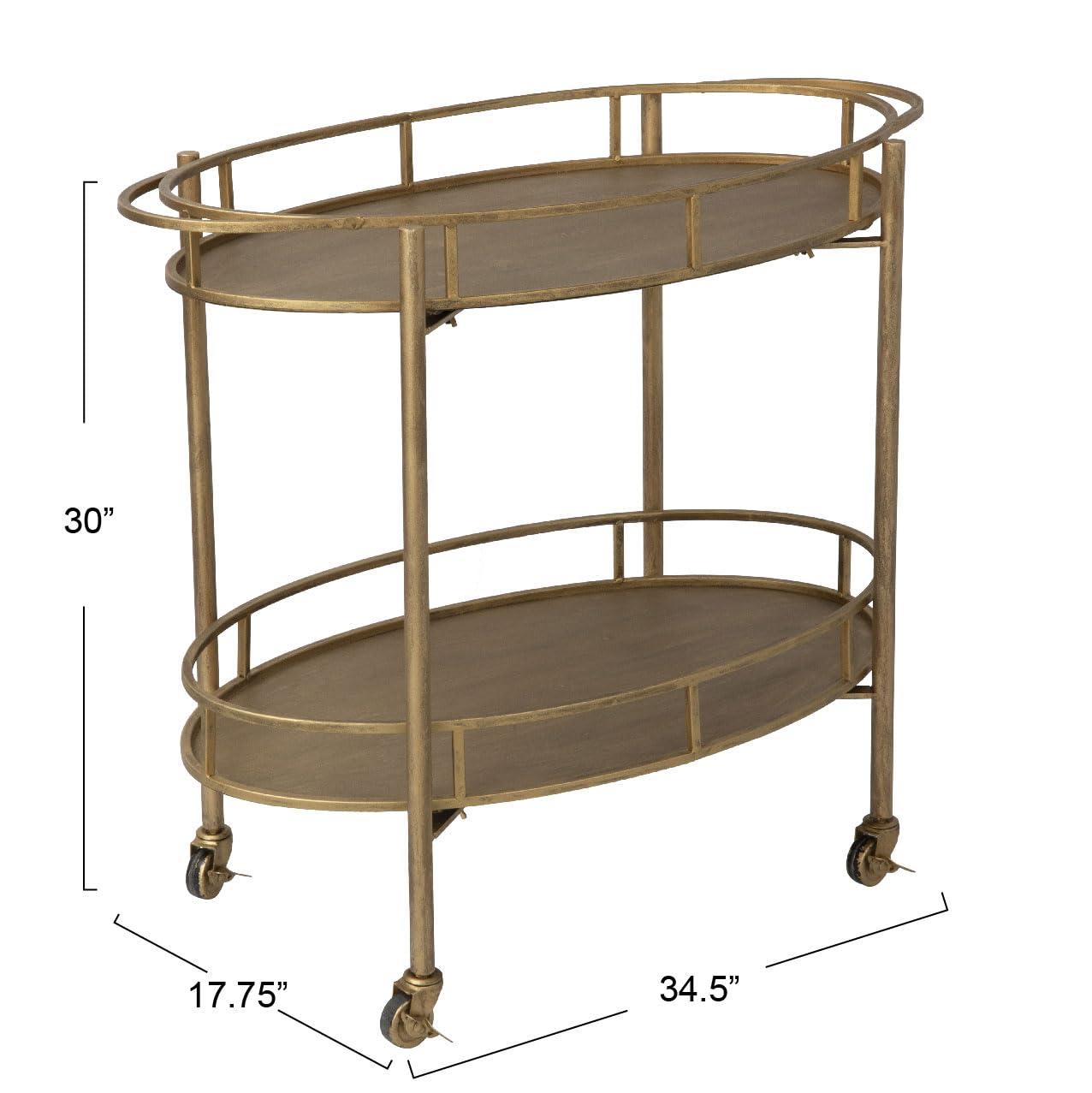 Creative Co-Op 2-Tier Metal Bar Cart with Locking Caster Wheels