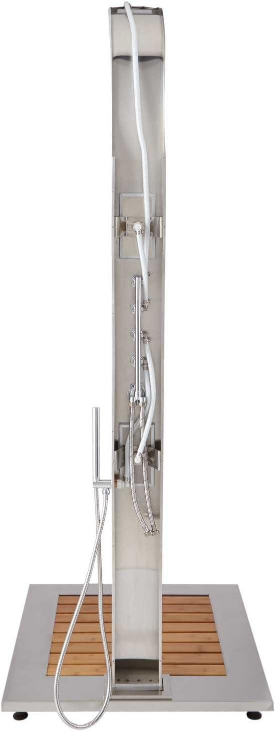 Alvin Stainless Steel Outdoor Shower Panel with Bamboo Tray