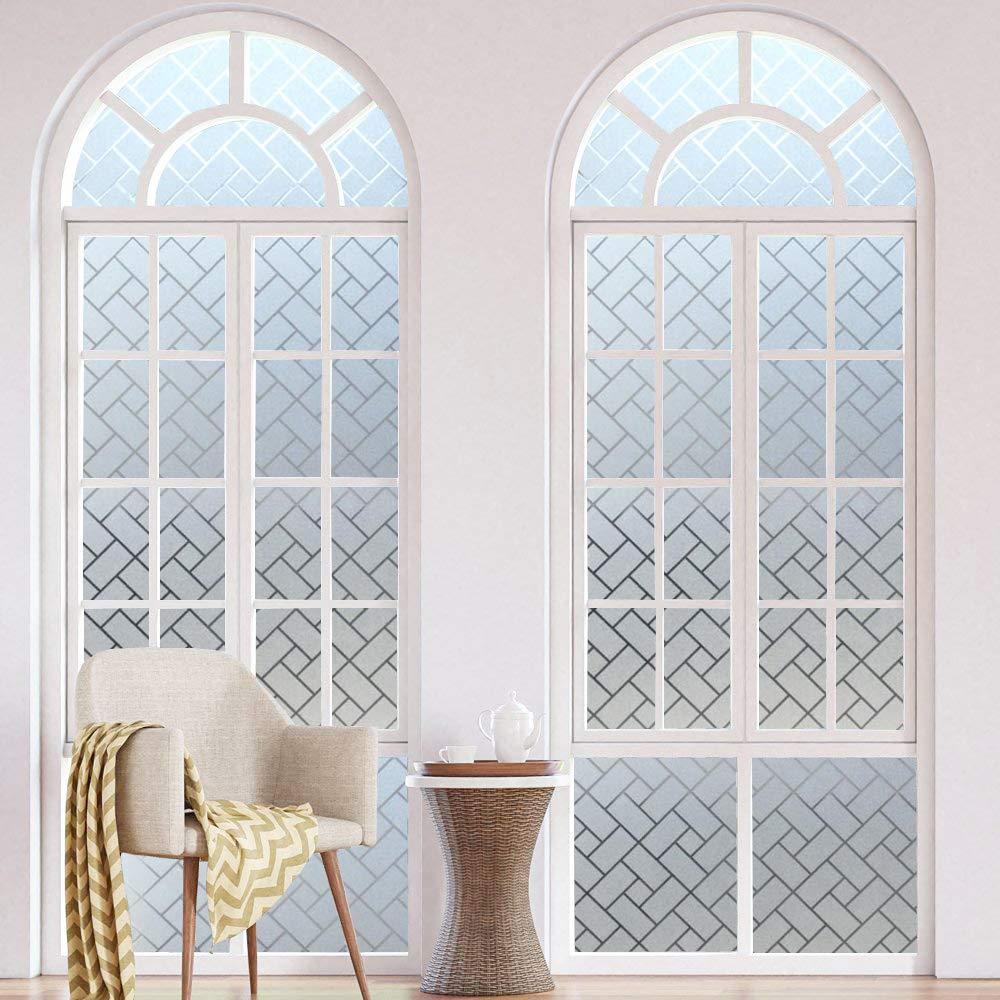 No Glue Privacy Window Film, Frosted Window Tint Stained Glass Static Cling Window Decor/Privacy Protection/Heat Control/Anti UV for Home/Office, 35.5x78.5 inch