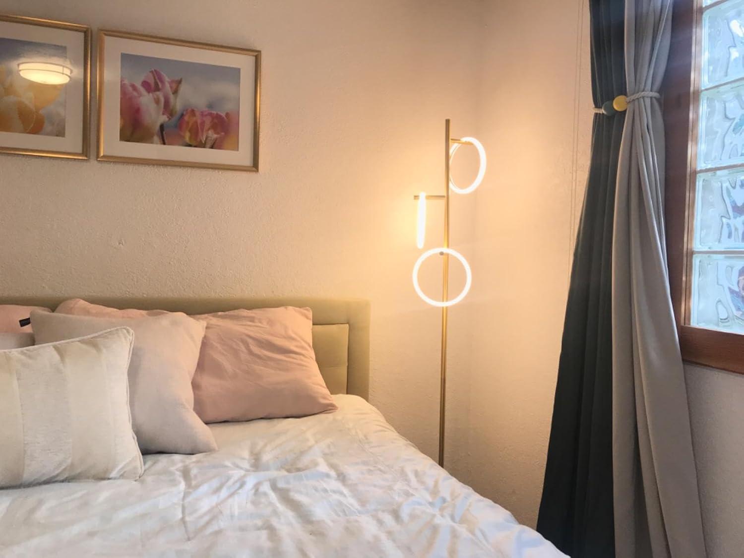 Brightech Saturn 66" Modern LED Floor Lamp with 3 Removable Ring Lights and Gold Finish, 3-Way Dimming