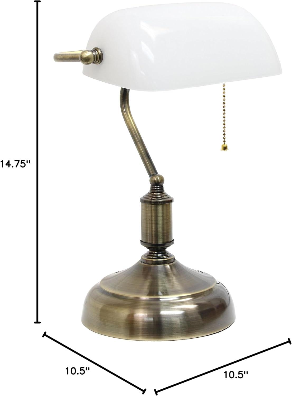 Executive Banker's Desk Lamp with Glass Shade Black - Simple Designs: ETL Listed, Metal Body, Pull Chain