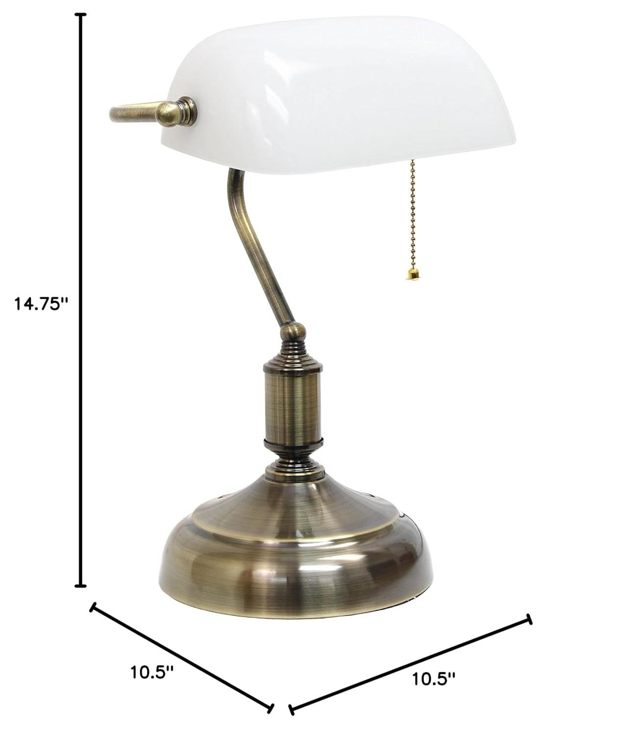 Executive Banker's Desk Lamp with Glass Shade Black - Simple Designs: ETL Listed, Metal Body, Pull Chain