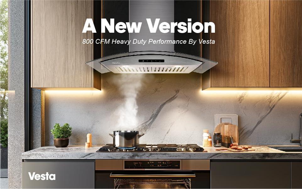 Vesta 30'' Stainless Steel Wall Mount Range Hood with Glass Canopy