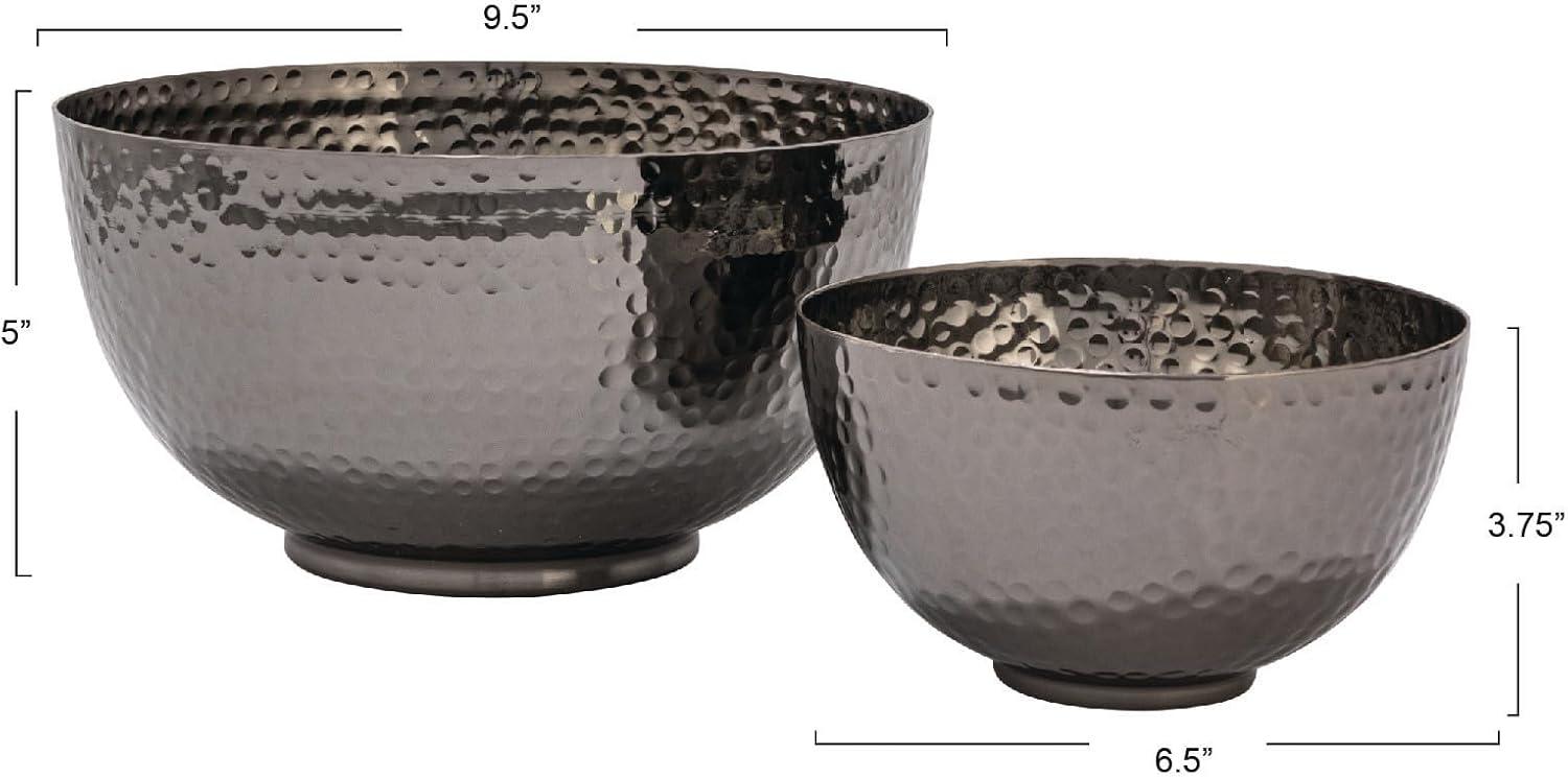 Bloomingville Round Hammered Metal Bowls, Set of 2 Sizes, Oxidized Silver Finish