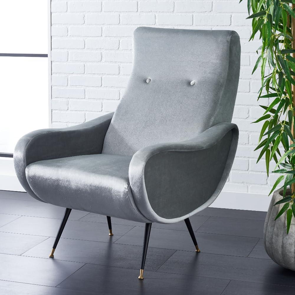 SAFAVIEH Elicia Velvet Retro Mid Century Accent Chair, Light Grey