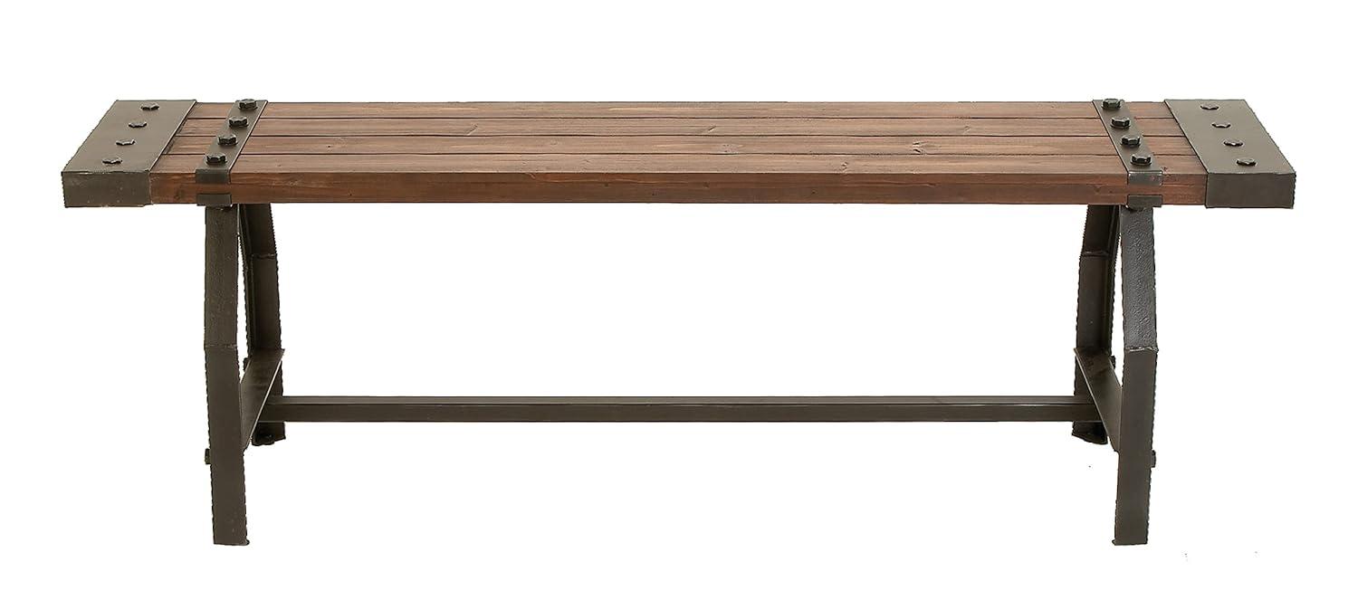 Williston Forge Rickey Wood Brown Bench with Black Metal Base and Studs