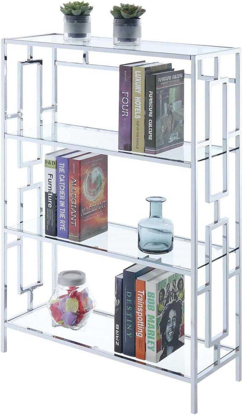 Convenience Concepts Town Square Chrome 4 Tier Bookcase, Glass/Chrome