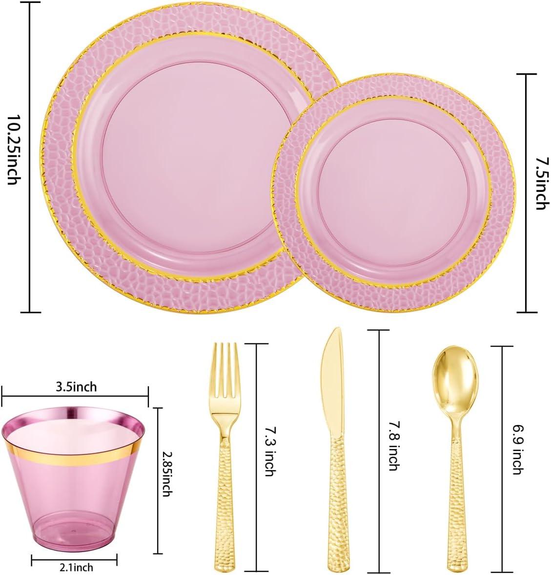 Elegant Purple and Gold Disposable Plastic Dinnerware Set