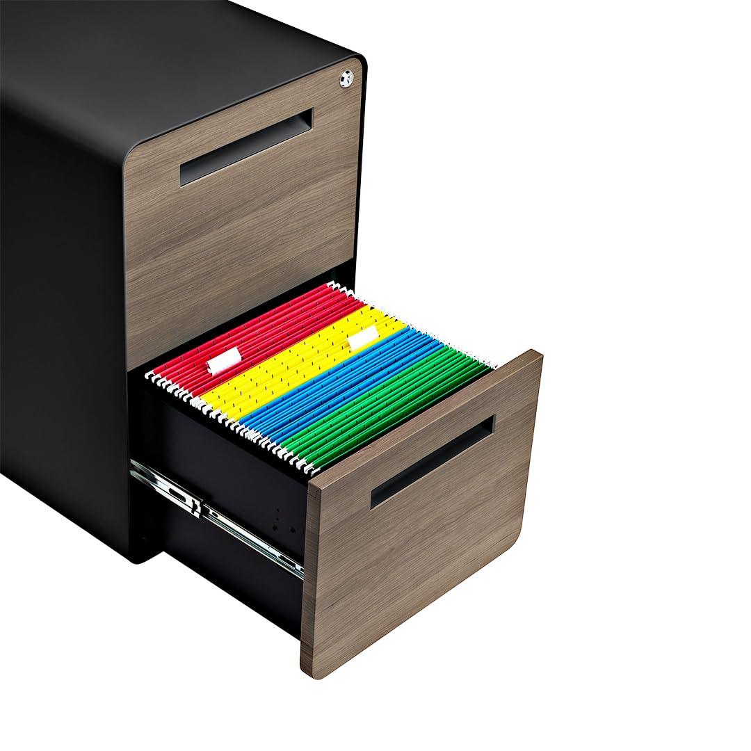 Laura Davidson Furniture Stockpile 2 Drawer Mobile File Cabinet with Lock - Under Desk Metal Filing Cabinet, Legal/Letter File Folders, Wheels and Stationary Feet, Pre-Assembled, Black