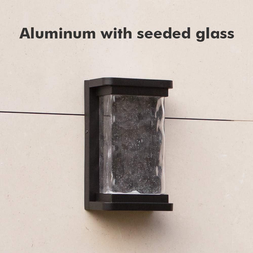 Modern Matte Black LED Outdoor Wall Lantern with Seeded Glass