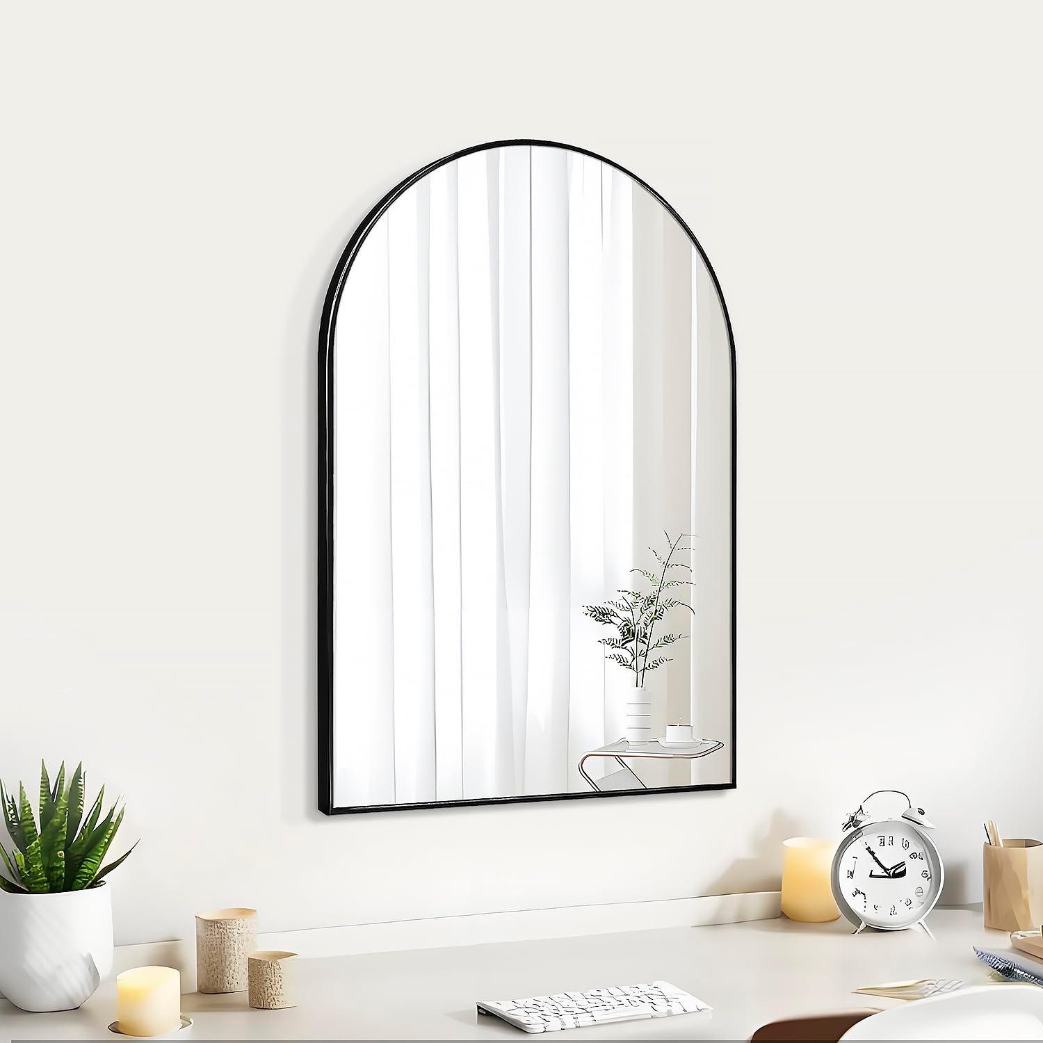 Luxhomez 36" x 24" Arch Wall Mirror for Vanity/ Bathroom, Metal Bathroom Mirror with Waterproof Aluminum Alloy Frame, Gold