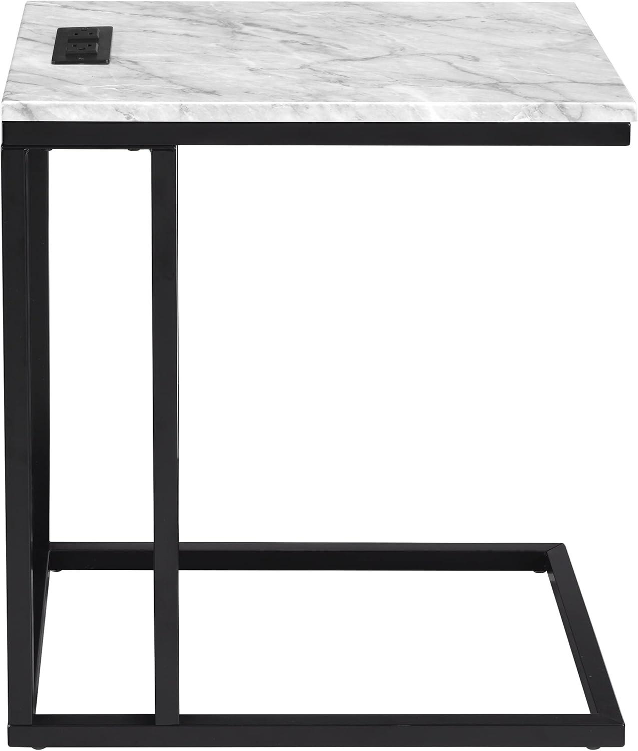 Norwich 24" C-Table with White Marble Top and Black Metal Base