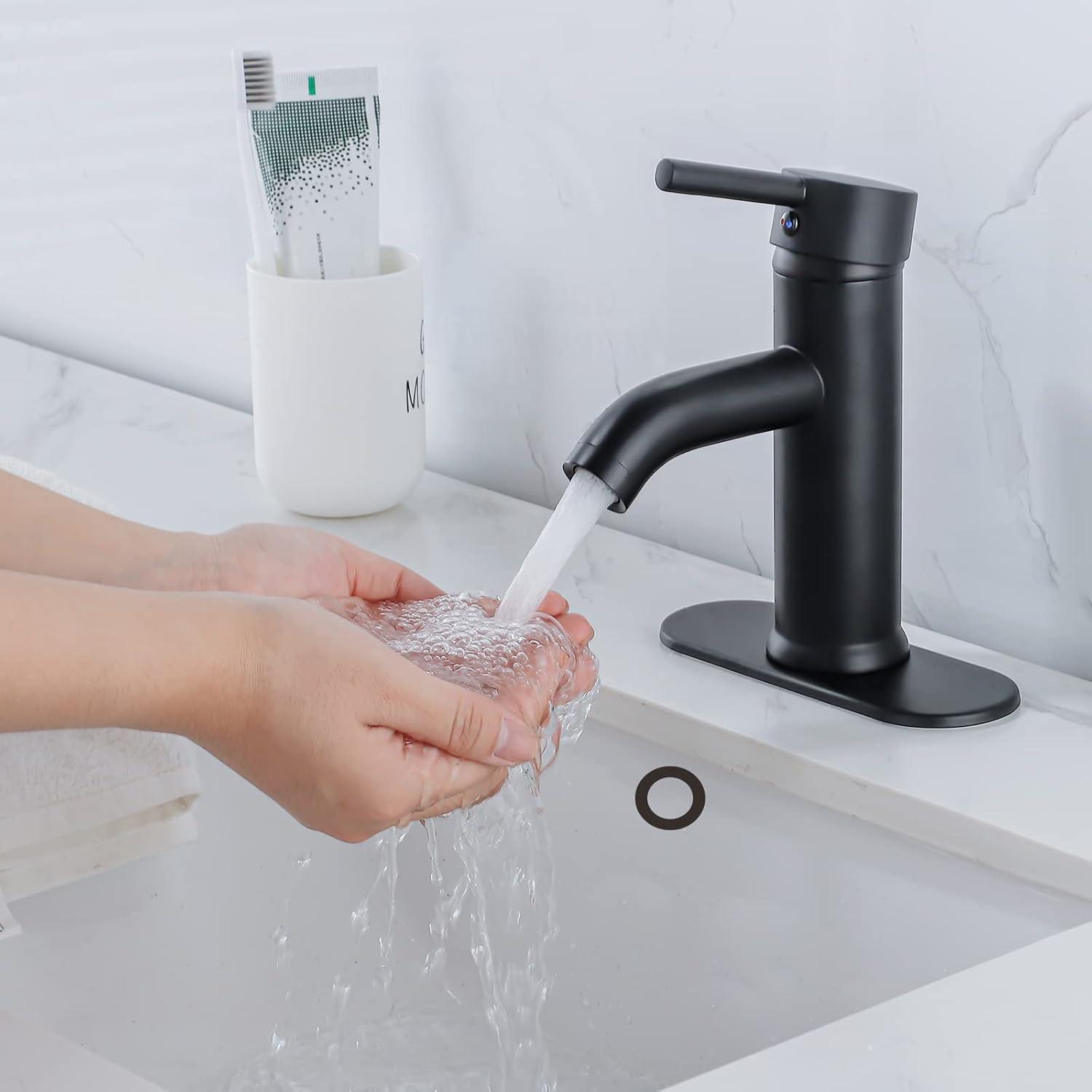 Bathroom faucet single hole with pop-up drain for 1-hole or 3-hole installation