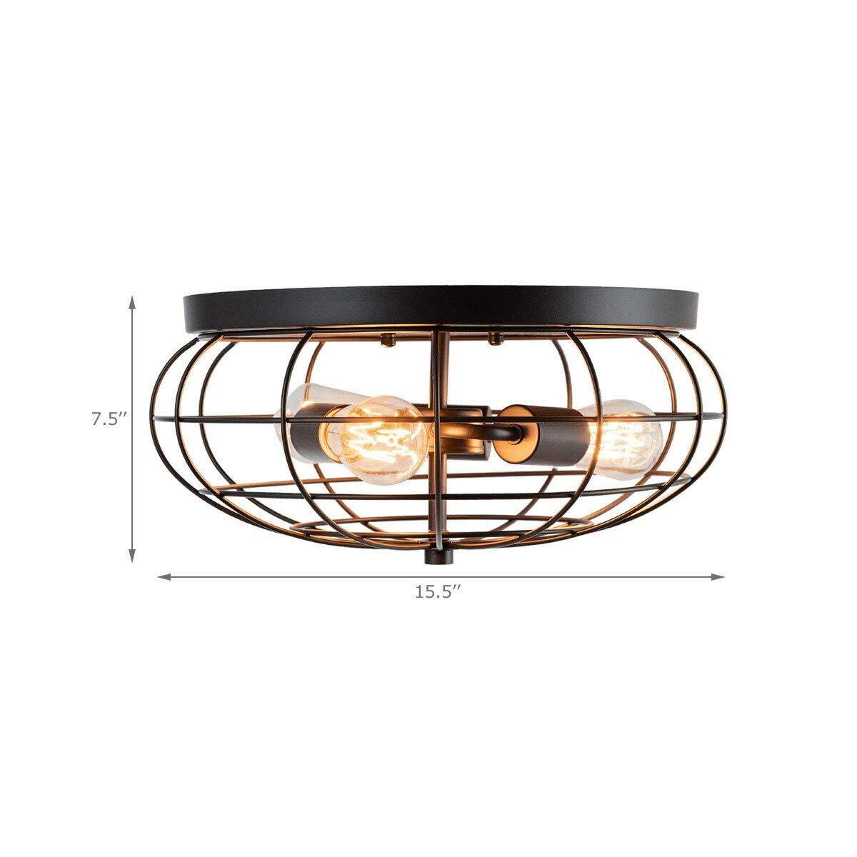 Tangkula 3-Light Industrial Style Rustic Ceiling Light Fixture with Iron Metal Cage Lampshade, Vintage Ceiling Lighting Lamp