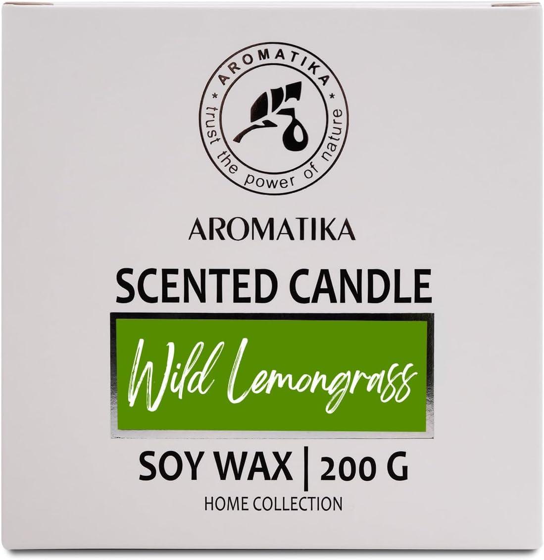 Scented Candle Wild Lemongrass - Soywax Candle with Essential Oil - Aromatherapy Candle - Up to 45 Hours Burn Time - Glass Candle Gift - Luxury and Sensual Soy Wax Candle