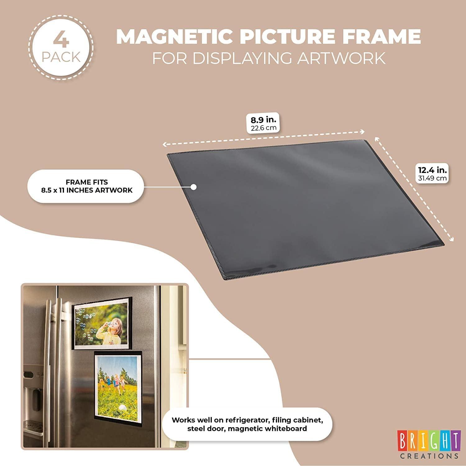 4-Pack Magnetic Picture Frames 8.5x11 Black Photo Frames A4 Size with Clear Pocket for Displaying Frame, Artwork & Schedule