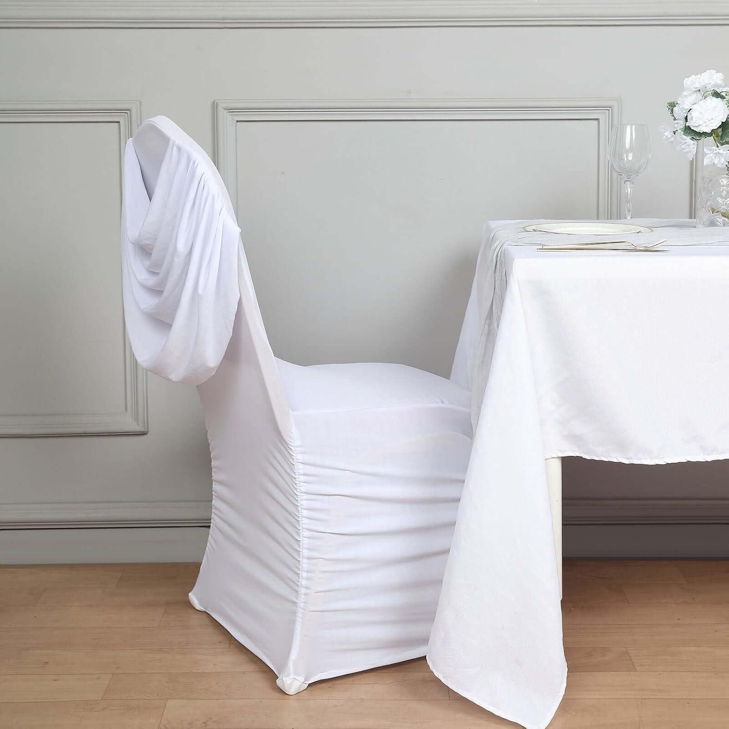 Efavormart White Ruched Swag Back Premium Spandex Fitted Banquet Chair Cover With Foot Pockets