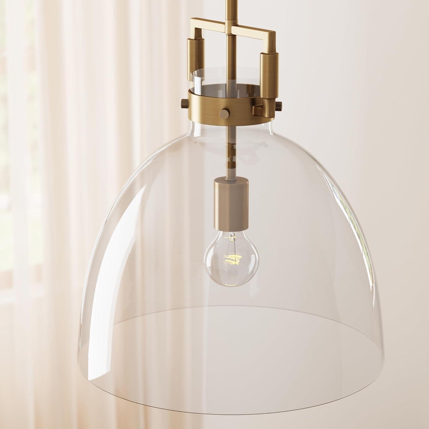 Nathan James Leigh 1-Light Brass Gold Pendant Lighting for Kitchen Island with Oversized Glass Shade and Adjustable Cord, Vintaged Brass Finish