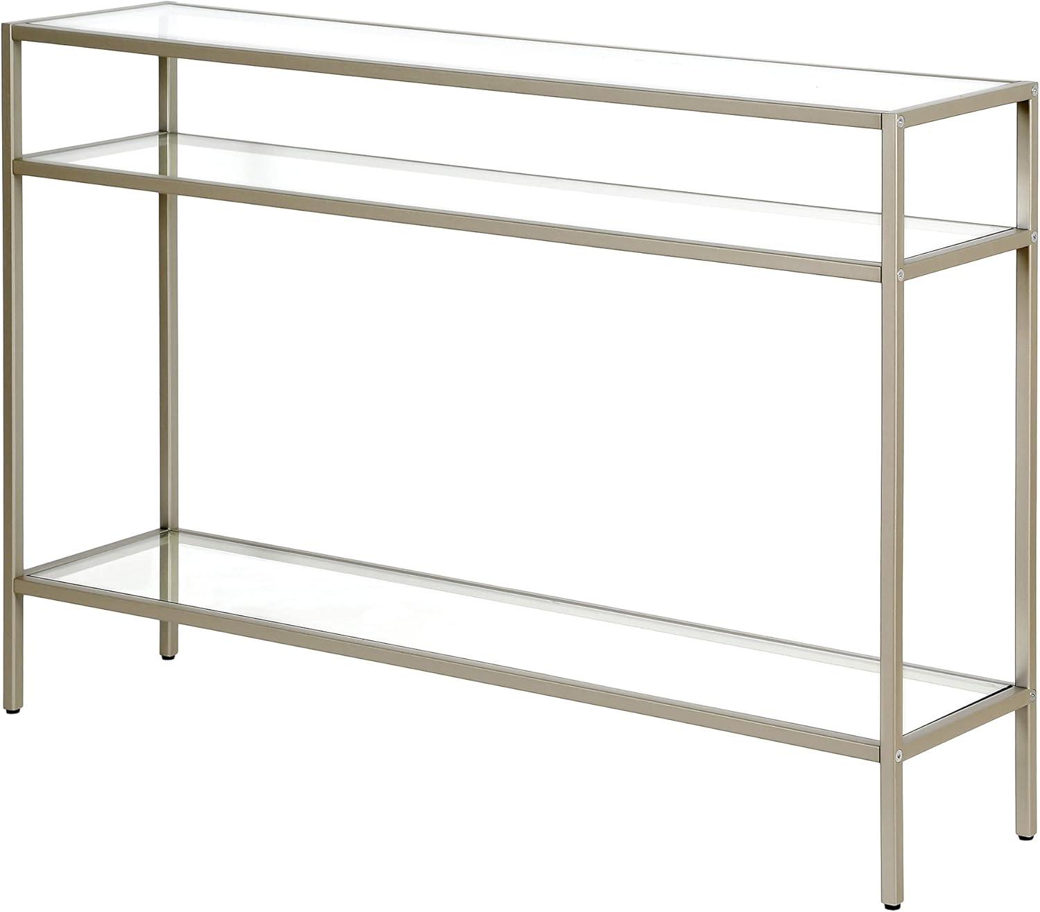 Evelyn&Zoe Siviline 42" Wide Rectangular Console Table, Satin Nickel