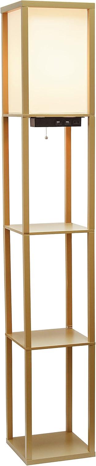 Floor Lamp Etagere Organizer Storage Shelf with 2 USB Charging Ports and Linen Shade - Simple Designs