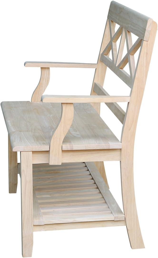 Double X-Back Bench with Arms and a Shelf - International Concepts