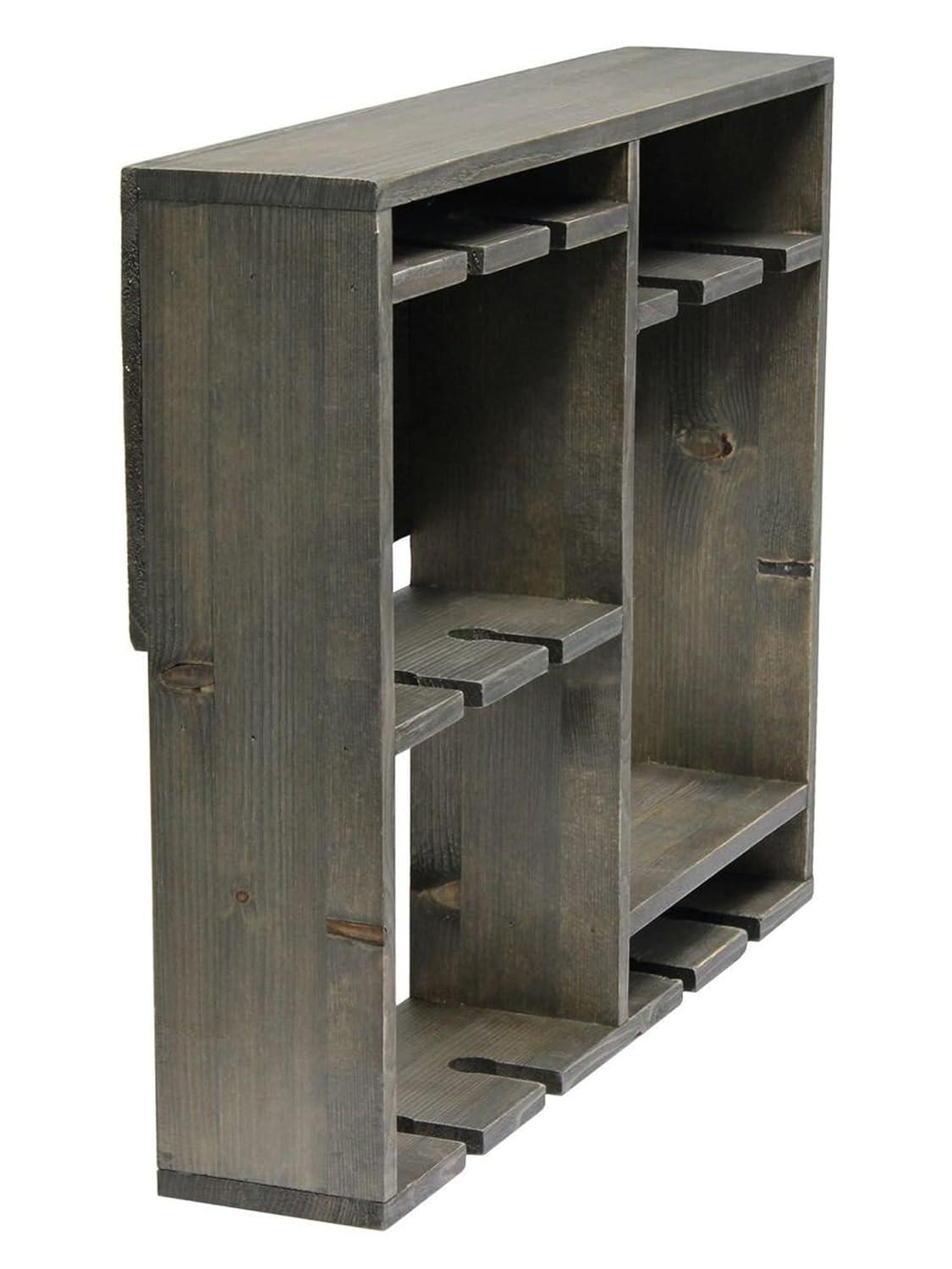 Bartow Wall Mounted Wood Wine Rack Shelf with Glass Holder Gray Wash - Elegant Designs