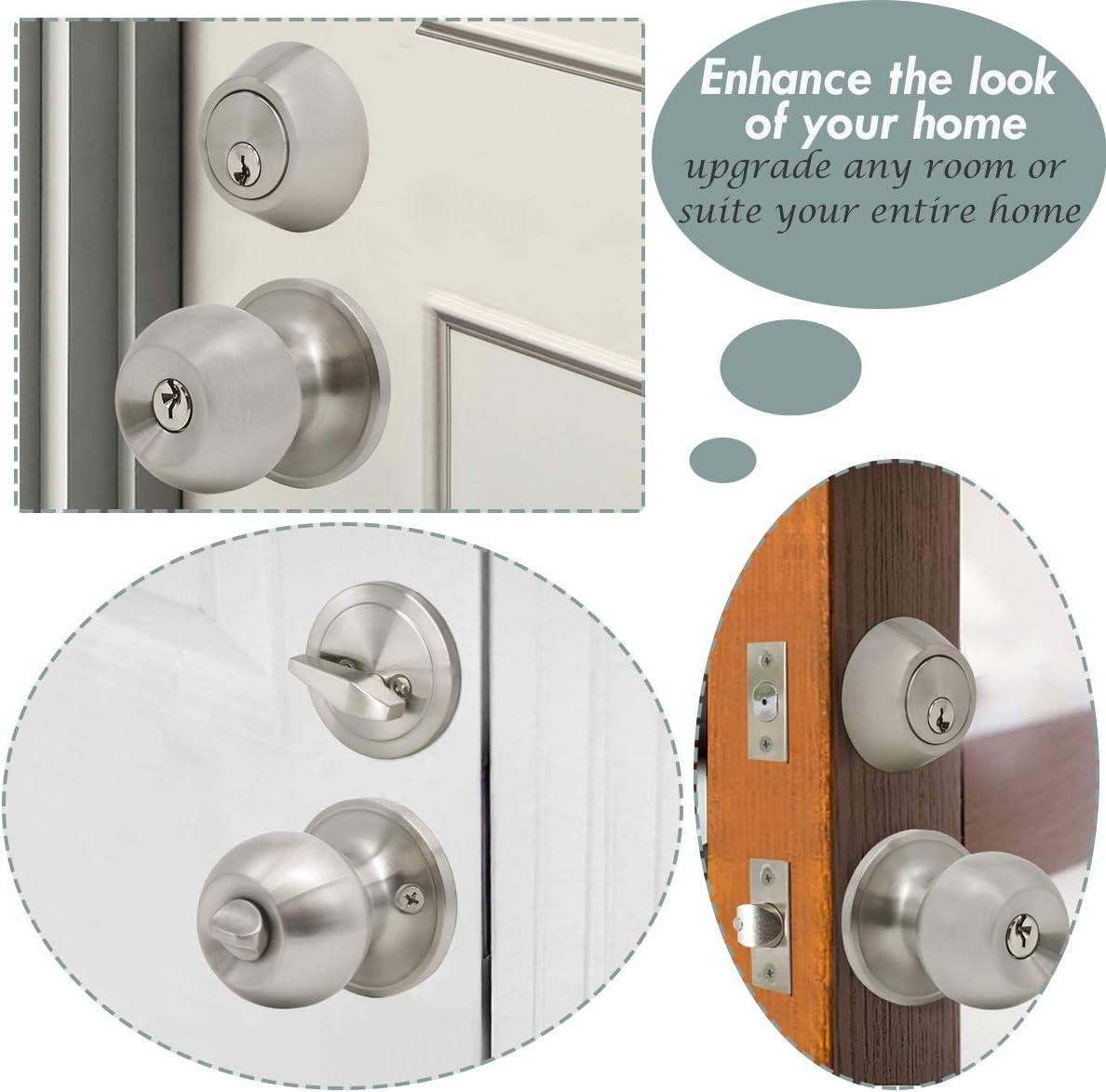 Satin Nickel Keyed Alike Entry Door Knobs and Deadbolts Set