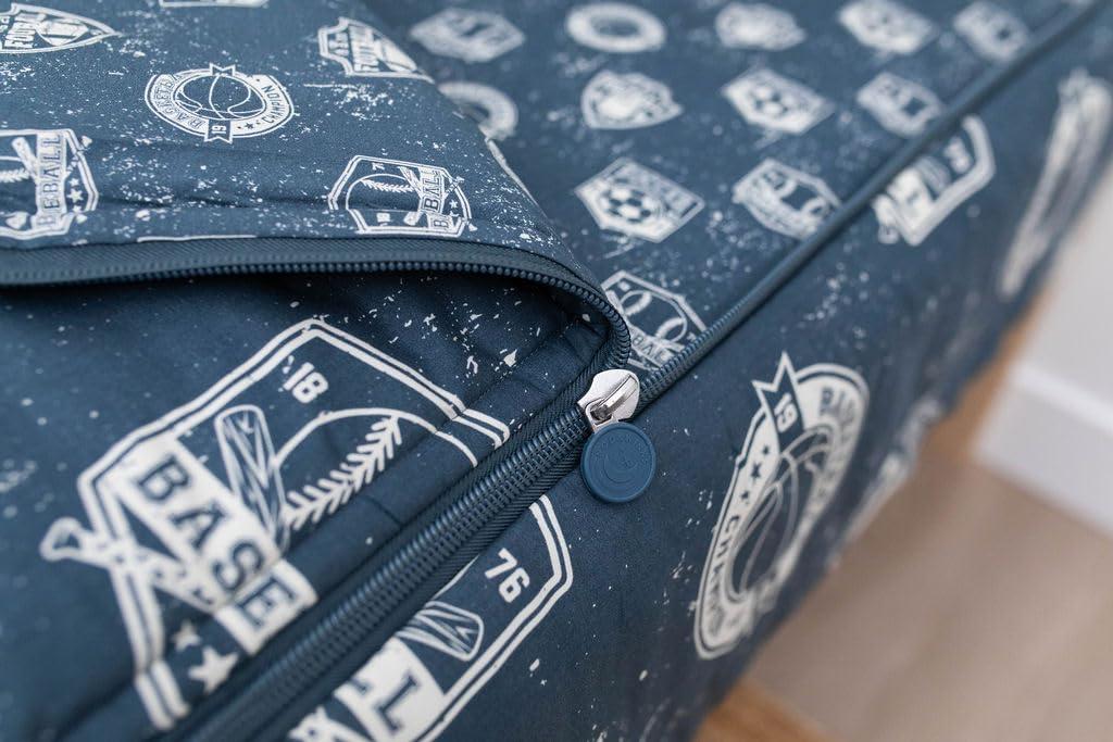 Beddy's Sports Theme Boys Durable Zipper Bedding for Kids, Bed in a Bag, Blue Sheets with Baseball, Football, Basketball, Soccer Comforter, Pillowcase & Pillow Sham, Easy to Make & Wash