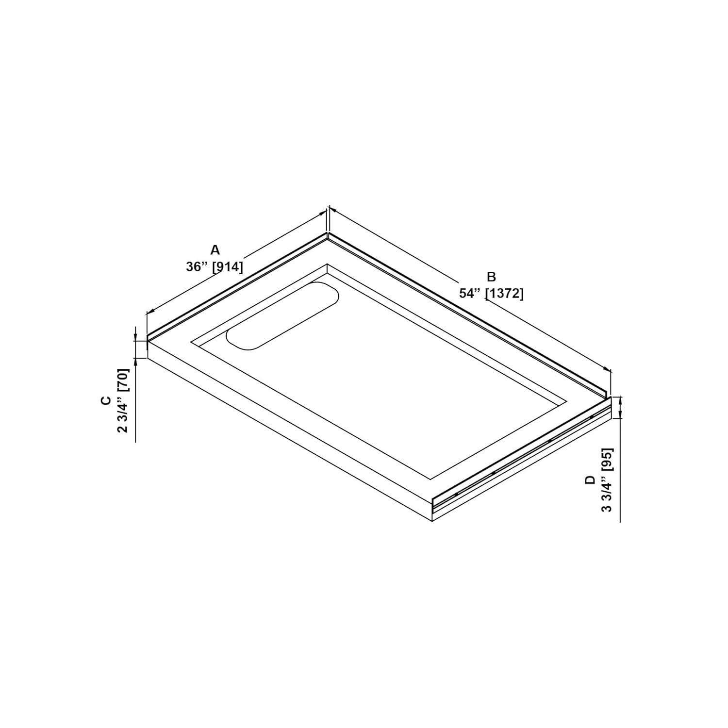 Ove Decors 15SBR-OLIV38-WHTWM OVE Decors 38" x 36" Rectangle Shower Base Pan, White Acrylic, Center Drain, Reversible Design