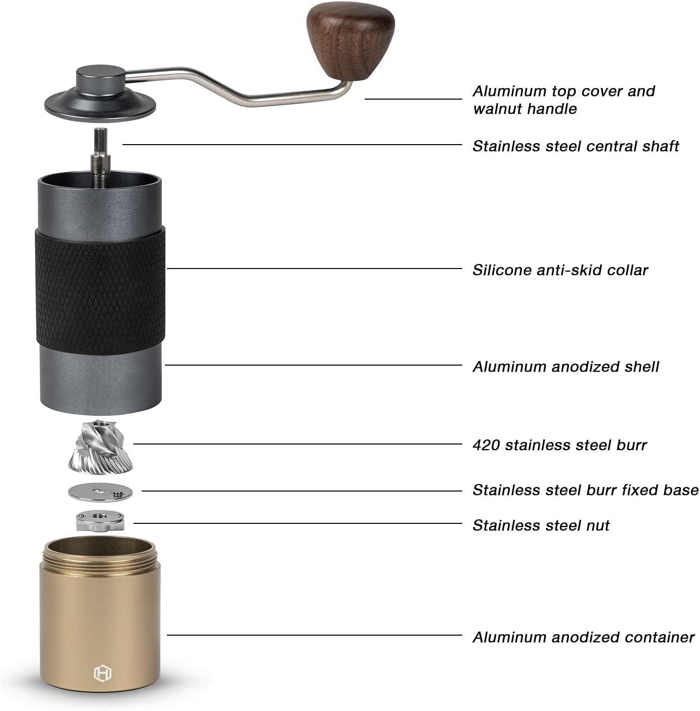 Compact Black and Gold Manual Stainless Steel Coffee Grinder