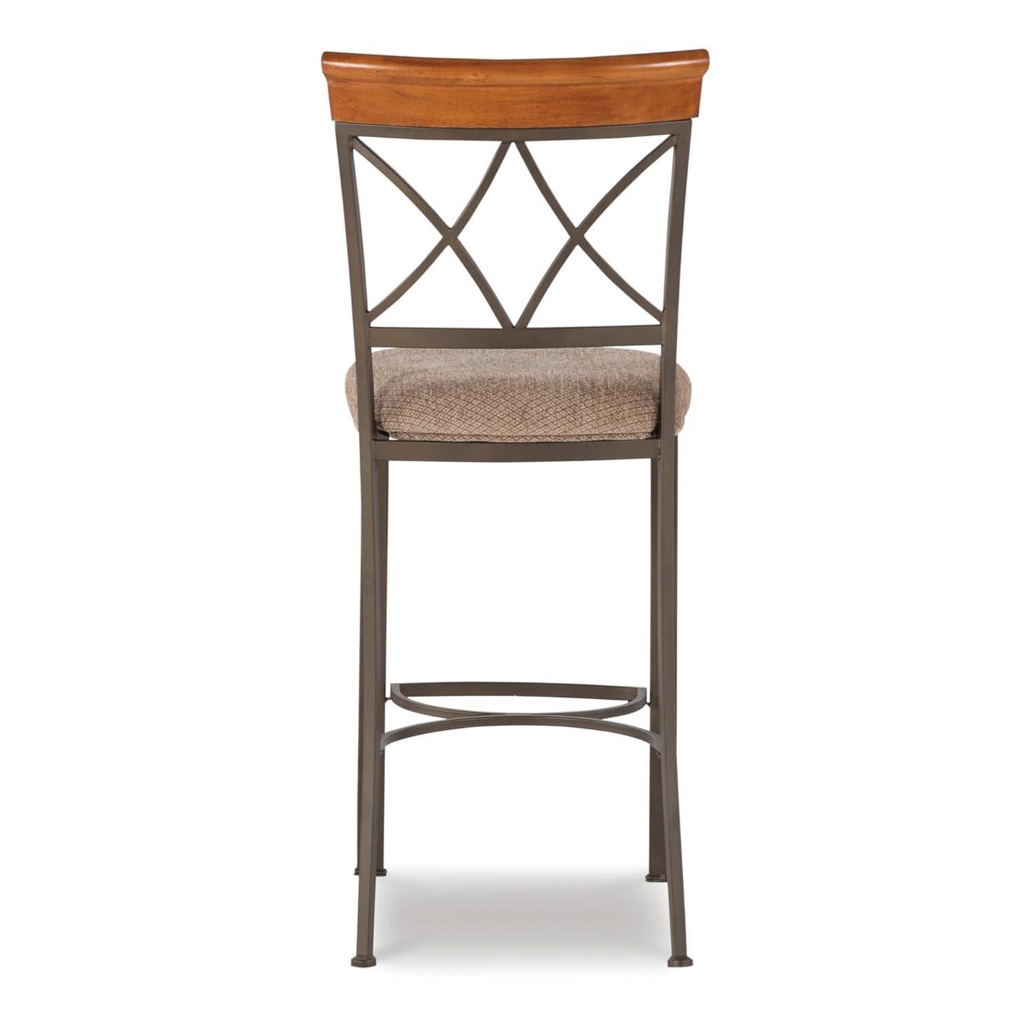 Linon Hamilton Metal Bar Stool Padded Beige Seat Wood Trim in Matte Pewter