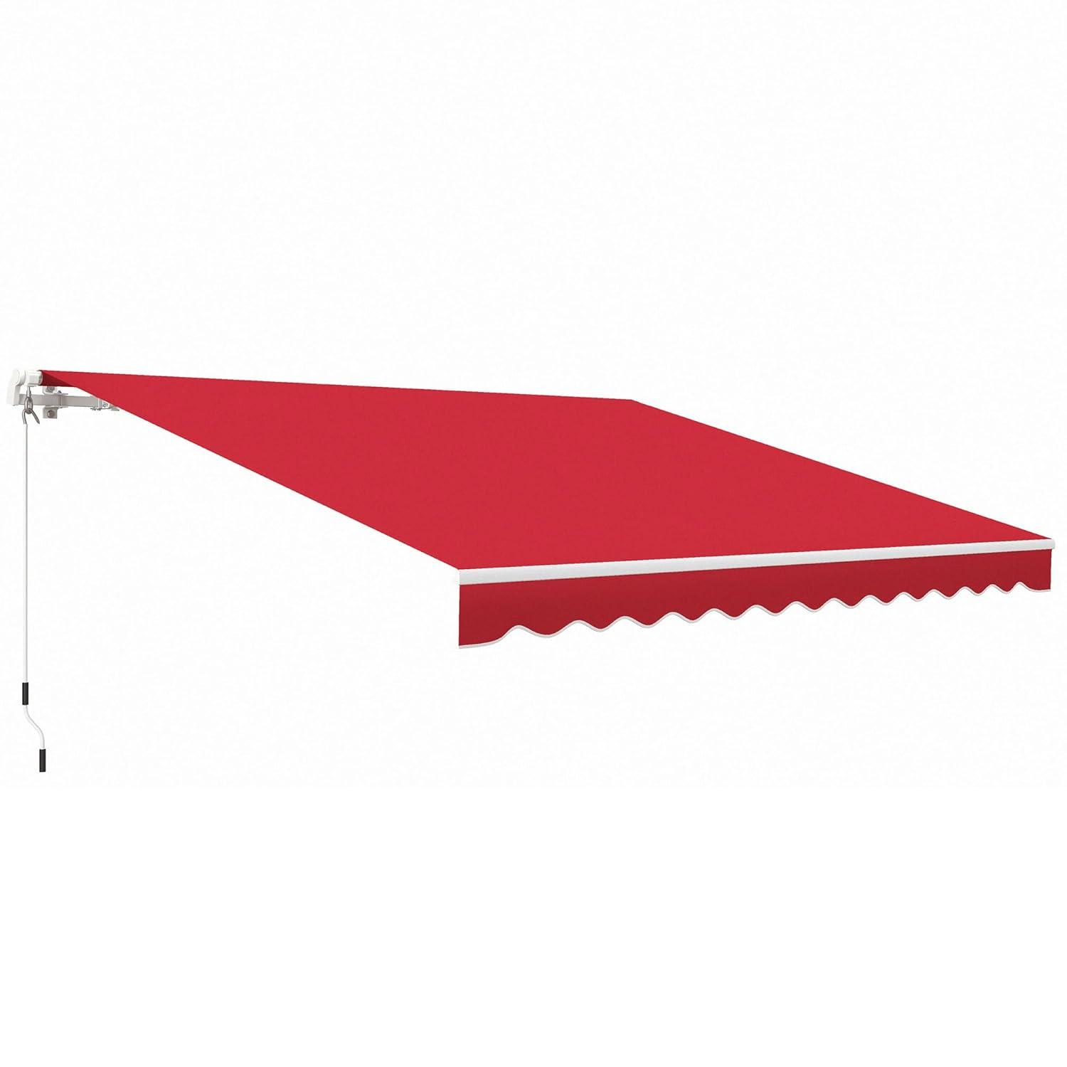 Outsunny 12' x 10' Manual Retractable Awning Outdoor Sunshade Shelter for Patio, Balcony, Yard, with Adjustable & Versatile Design, Wine Red
