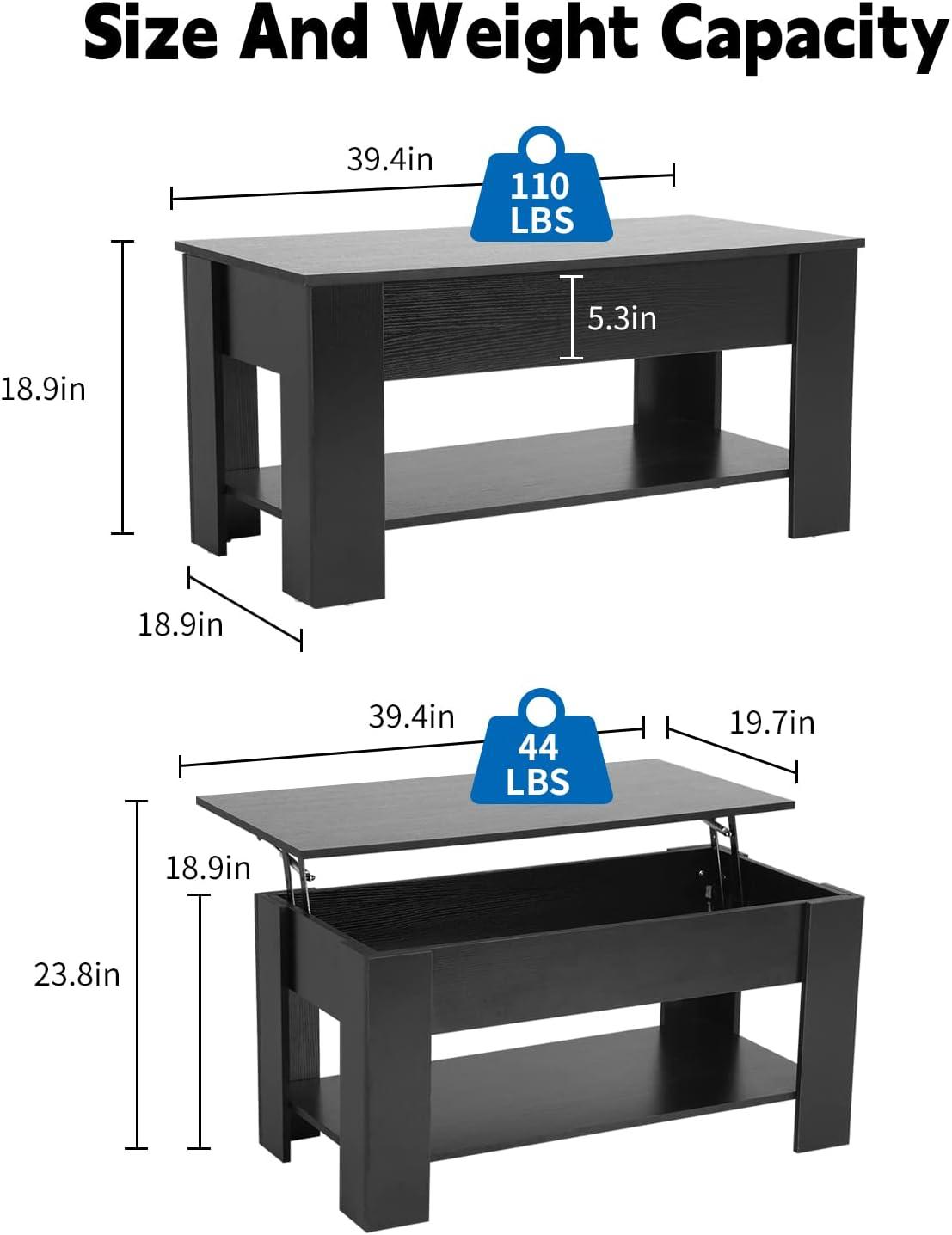 FDW Coffee Tables with Hidden Compartment and Storage Shelf Wooden Lift Tabletop Dining Table for Living Room Home (White)