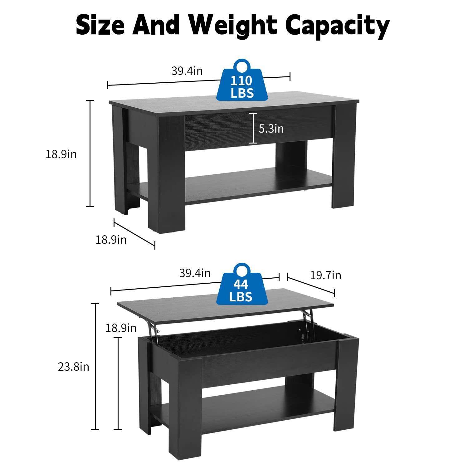 FDW Coffee Tables with Hidden Compartment and Storage Shelf Wooden Lift Tabletop Dining Table for Living Room Home (White)