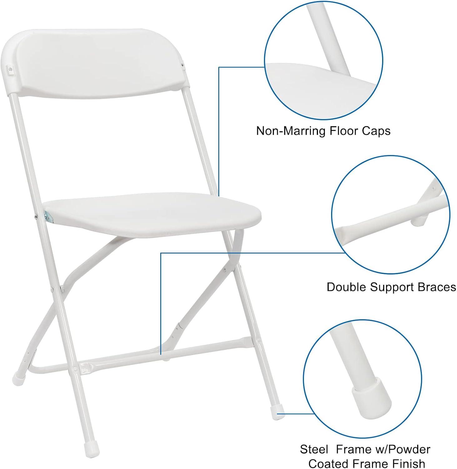 White Armless Plastic Folding Chair with Steel Frame, Set of 10