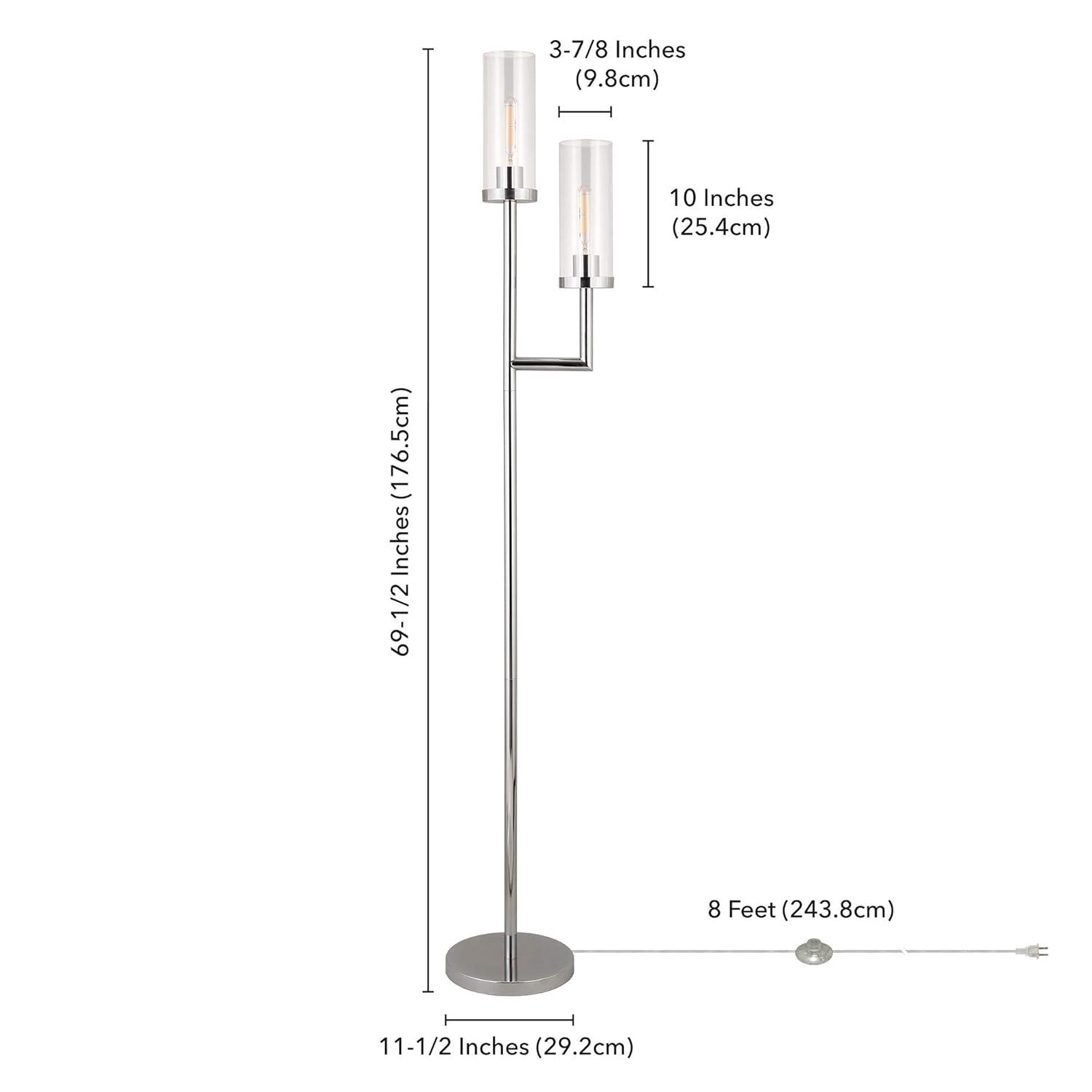 Evelyn&Zoe Basso 2-Light Torchiere Floor Lamp with Glass Shade in Polished Nickel/Clear