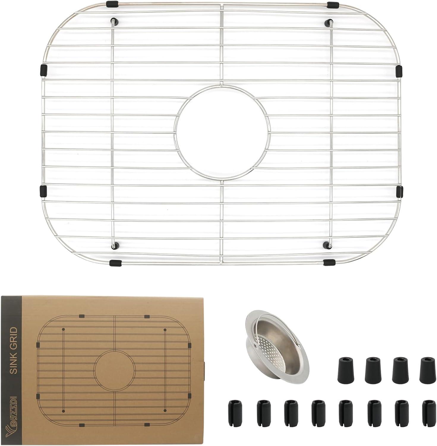 Rectangular Stainless Steel Sink Grid with Center Drain