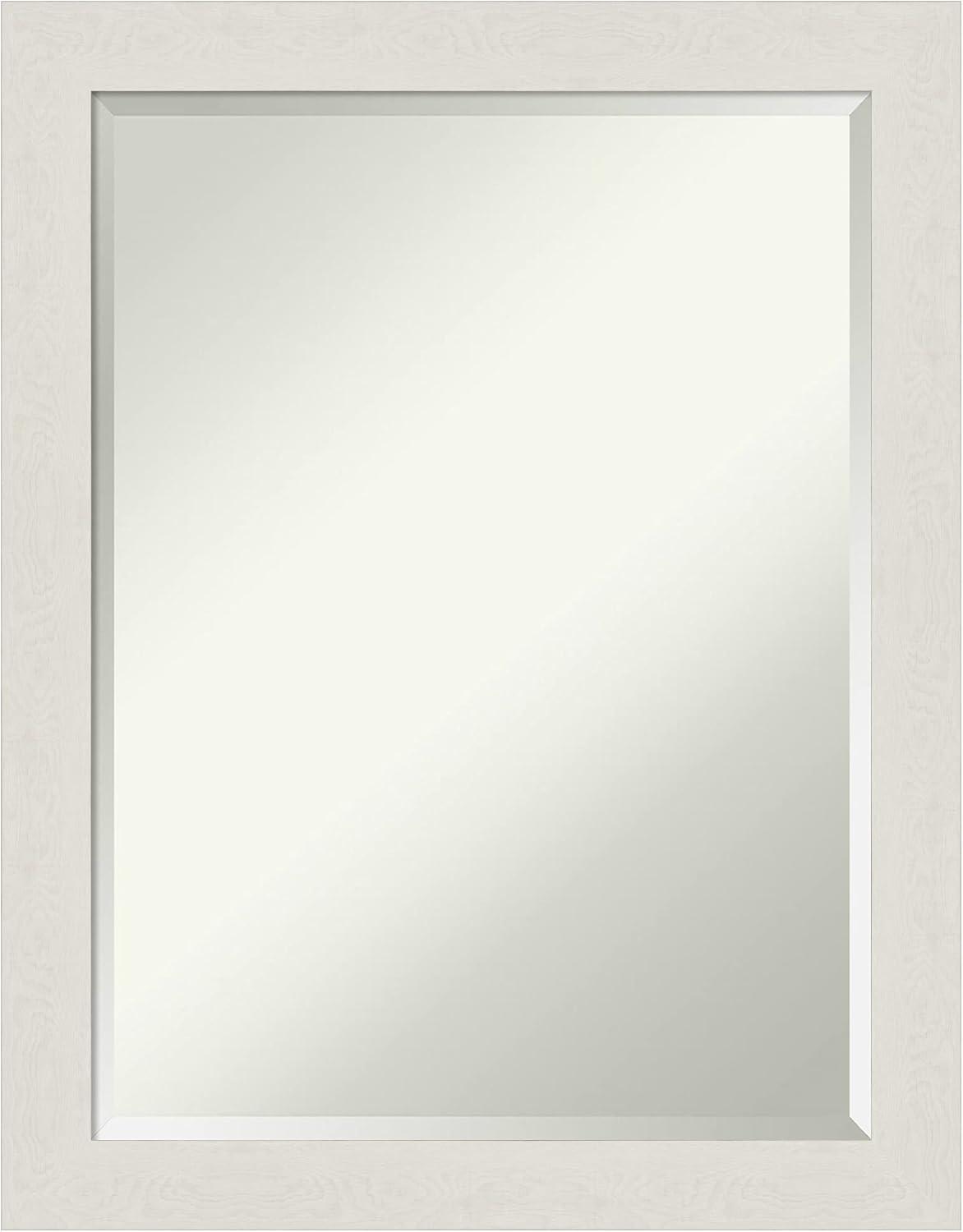 Rustic Plank White Narrow 27.5" x 21.5" Beveled Bathroom Vanity Mirror