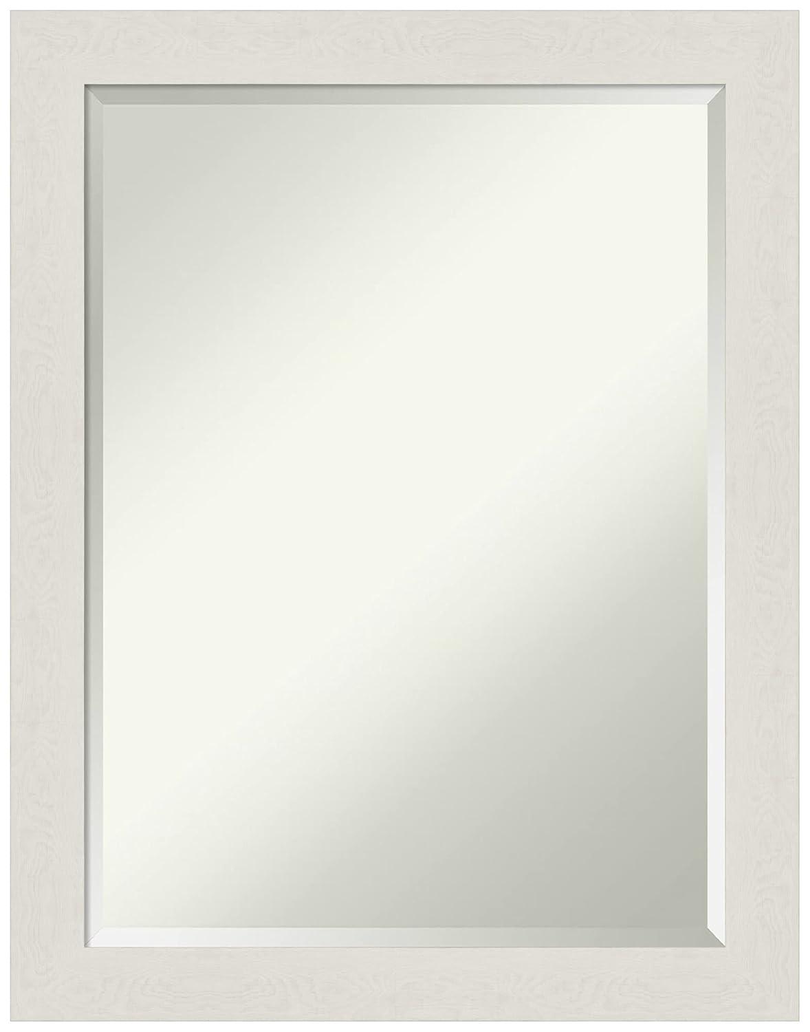 21" x 27" Rustic Plank White Framed Bathroom Vanity Wall Mirror - Amanti Art: Rectangle, Polystyrene Frame, Wall Mount
