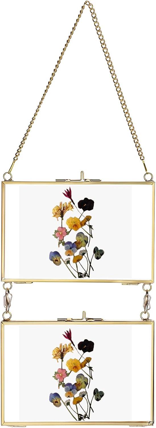 Set of 2 Gold Brass Floating Wall Hanging Frames