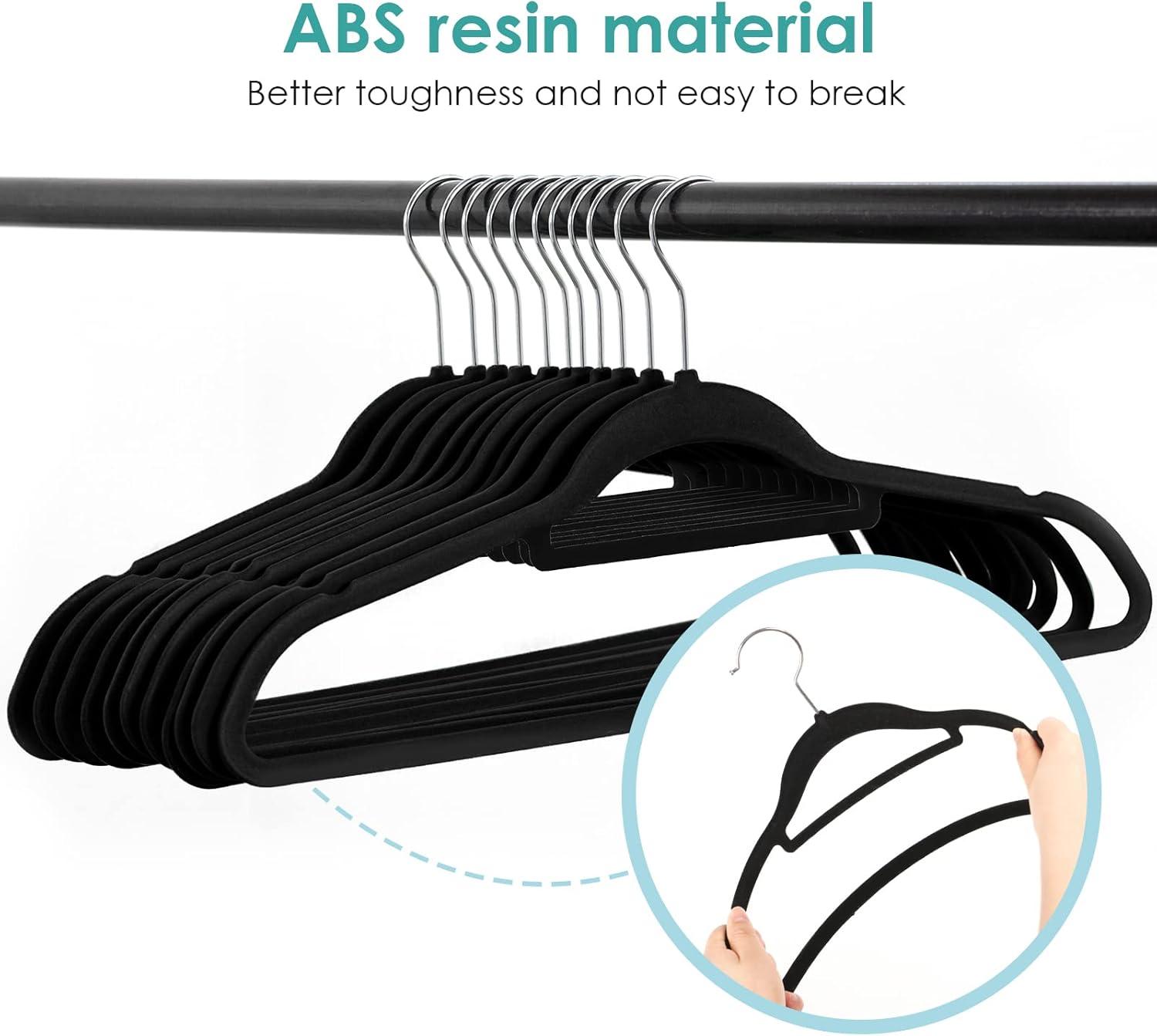 Simplify Slim Velvet Clothes Hangers | 50 Pack | Non-Slip | Shirts | Suit | Pants | Dresses | Garments | Closet Storage & Organization | Durable | Black