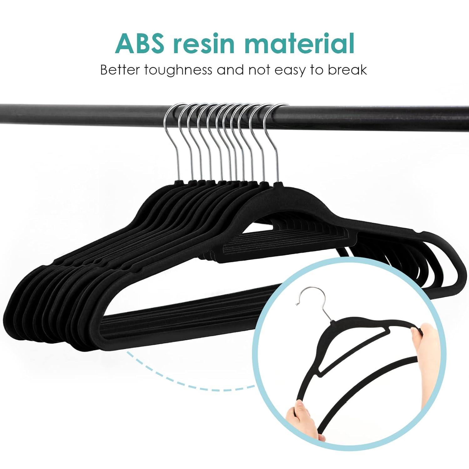 Simplify Slim Velvet Clothes Hangers | 50 Pack | Non-Slip | Shirts | Suit | Pants | Dresses | Garments | Closet Storage & Organization | Durable | Black